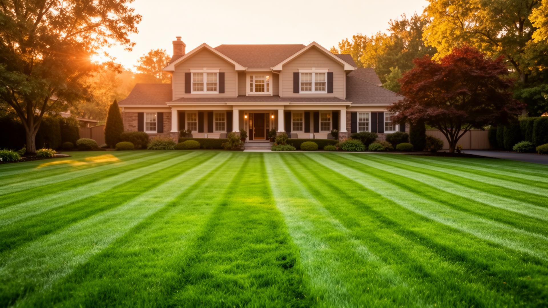 Beautifully maintained lawn with perfect mowing stripes